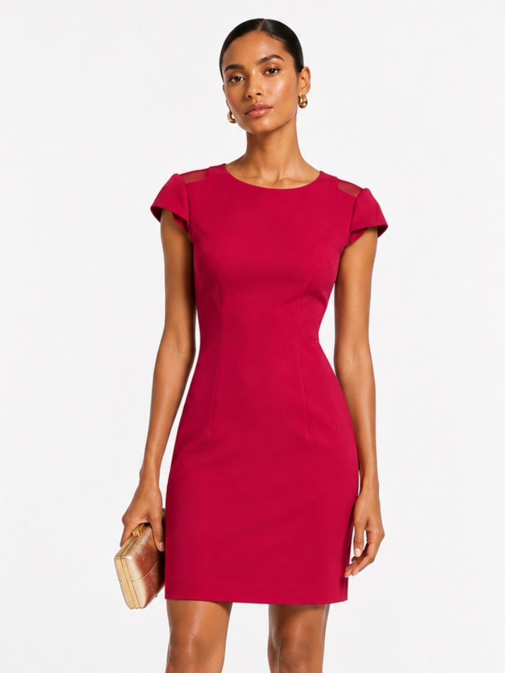ARMANI EXCHANGE Fitted Cap-Sleeve Sheath Dress in Fuchsia Size 4